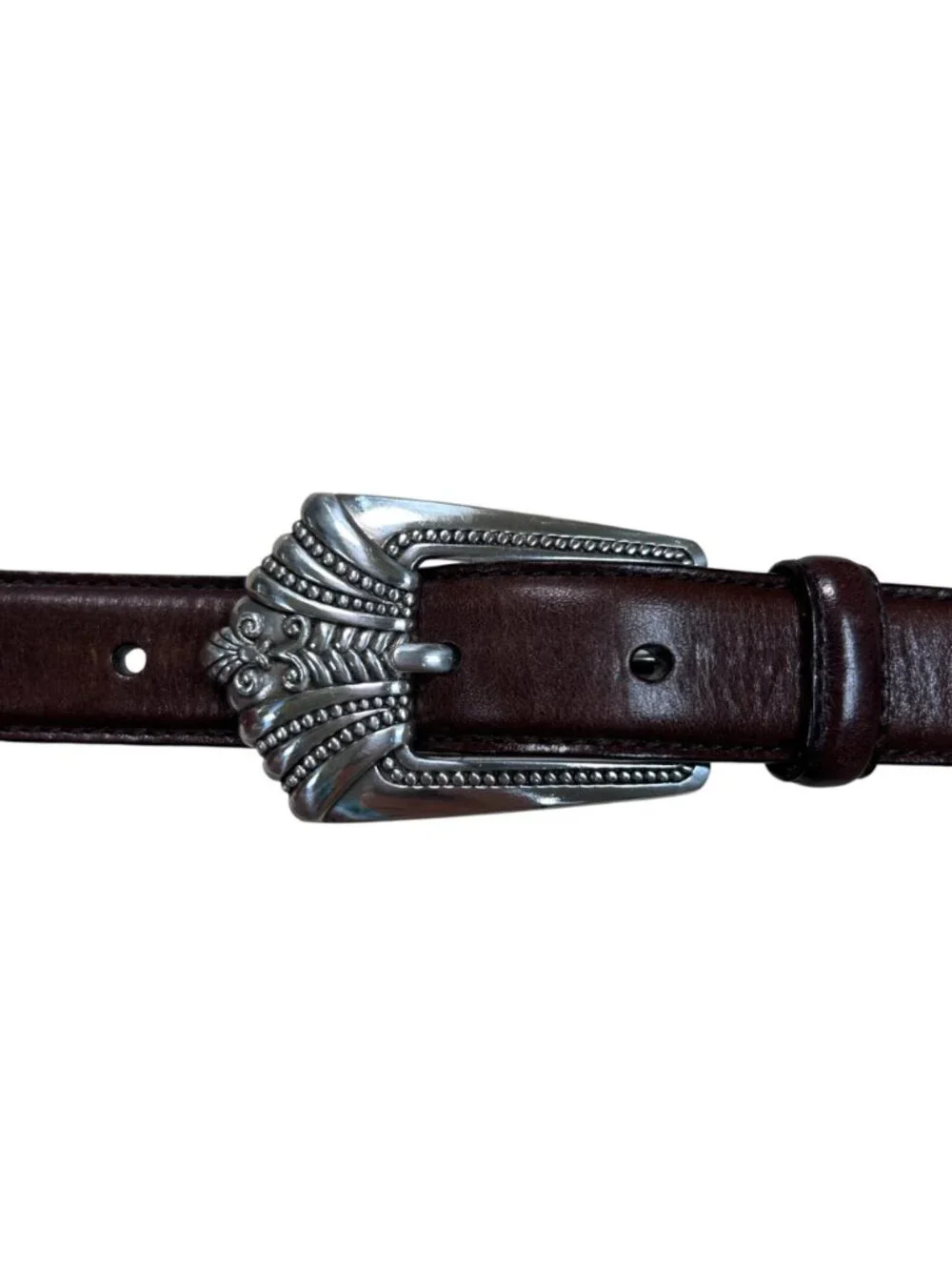 Vintage Fossil Leather Belt Western Silver Brown Preppy